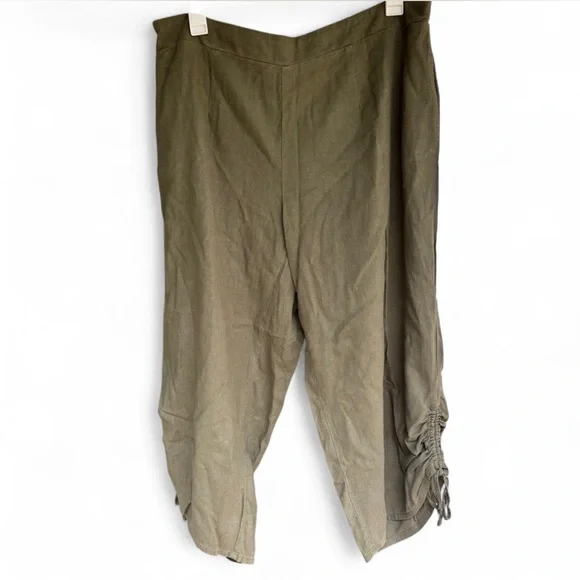 Cato 18/20 Linen Blend Wide Leg Cropped Pants Olive Green - Picture 2 of 8